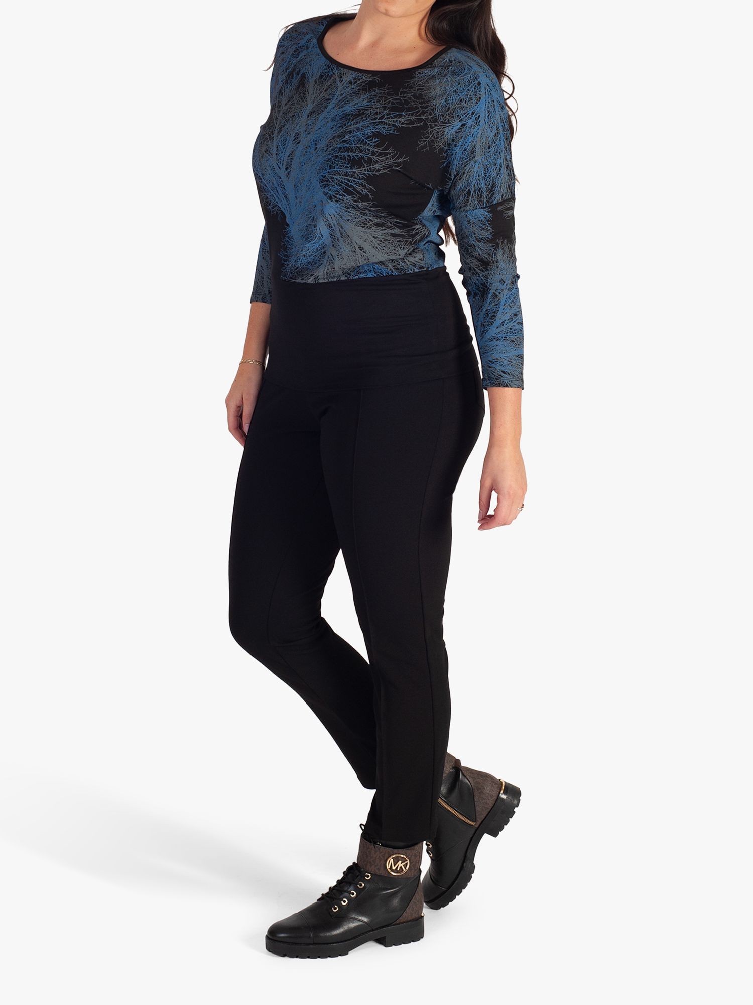 chesca Tree Print Long Sleeved Top, Black/Blue, 14-16