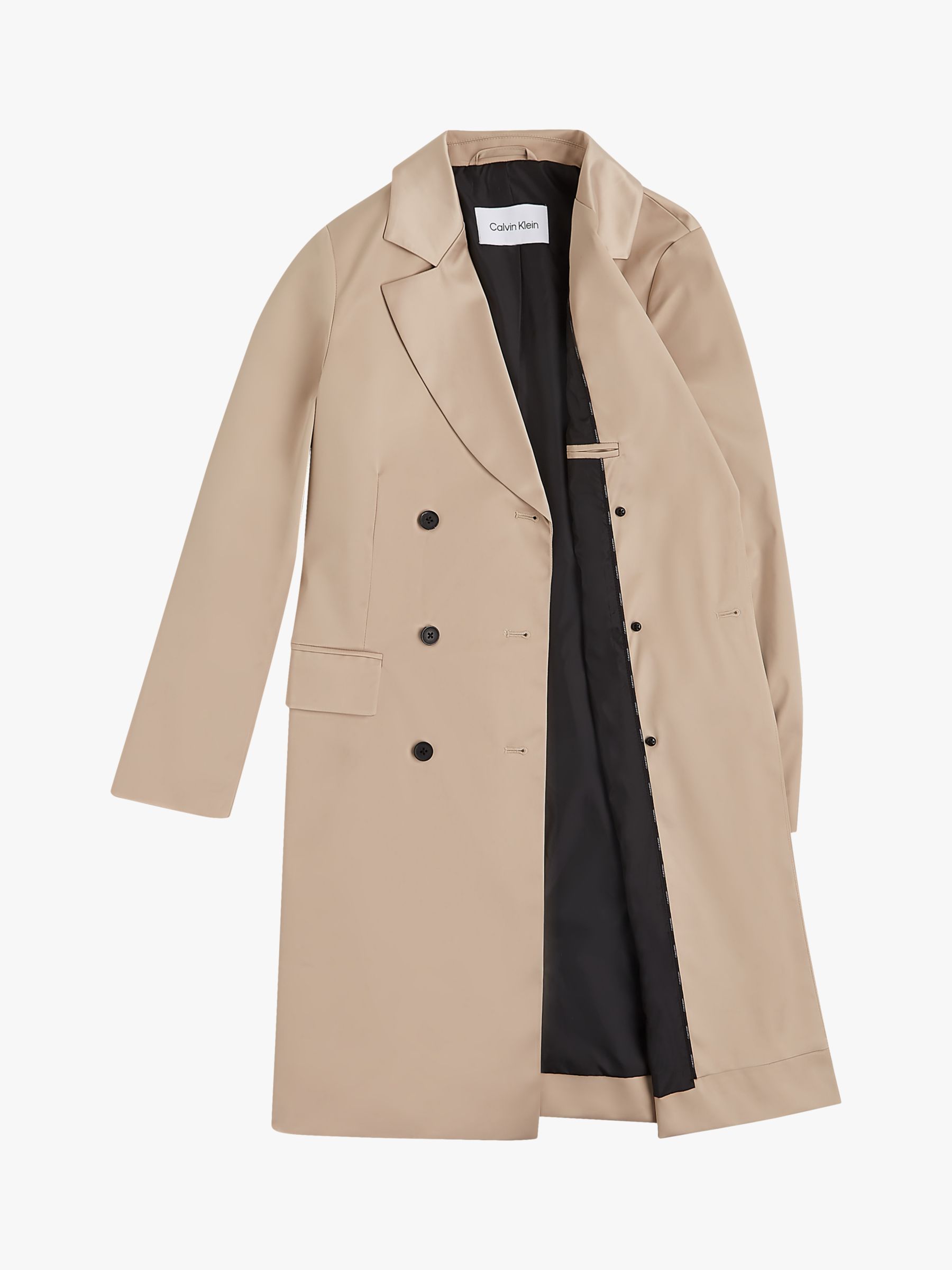Calvin Klein Sateen Double Breasted Coat, Moccasin