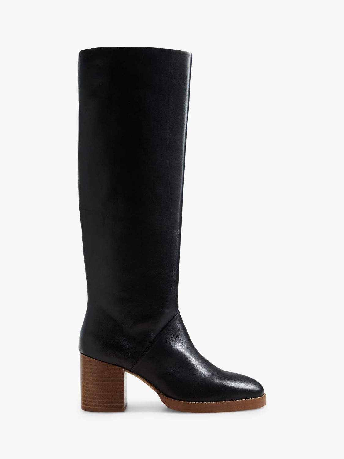 Mango Horse Leather Long Boots, Black