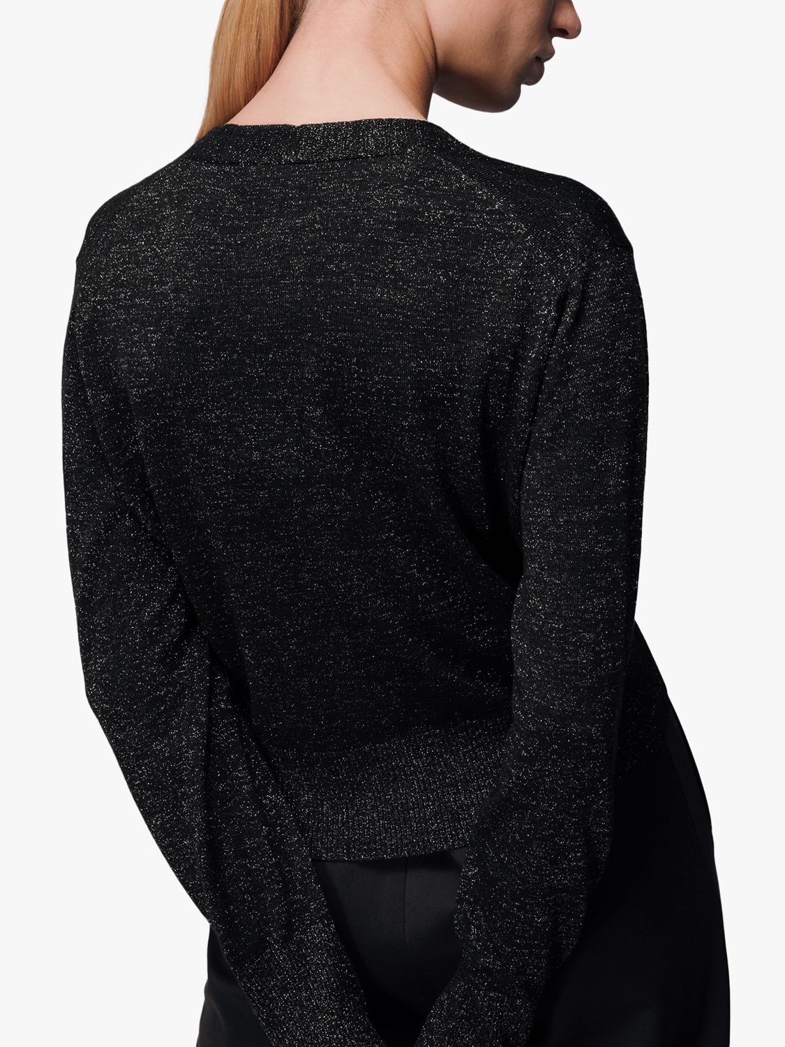 Whistles Sparkle Tie Hem Cardigan, Black at John Lewis & Partners