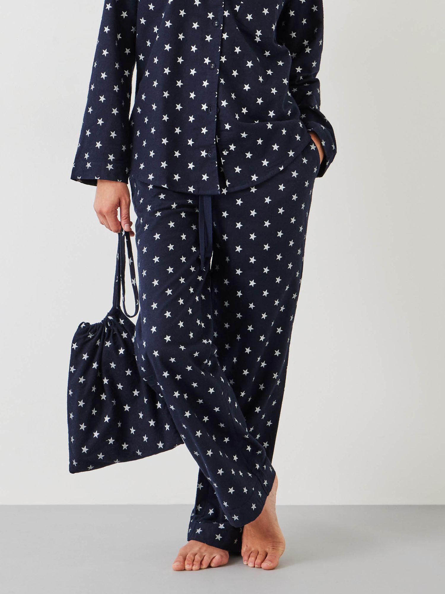 Julia Brushed Cotton Pyjamas, Midnight Navy/Ecru Gingham