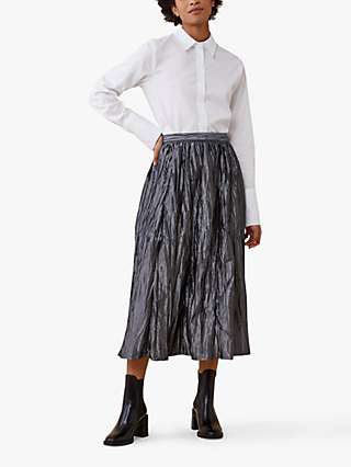 Finery Adena Taffeta Midi Skirt, Silver