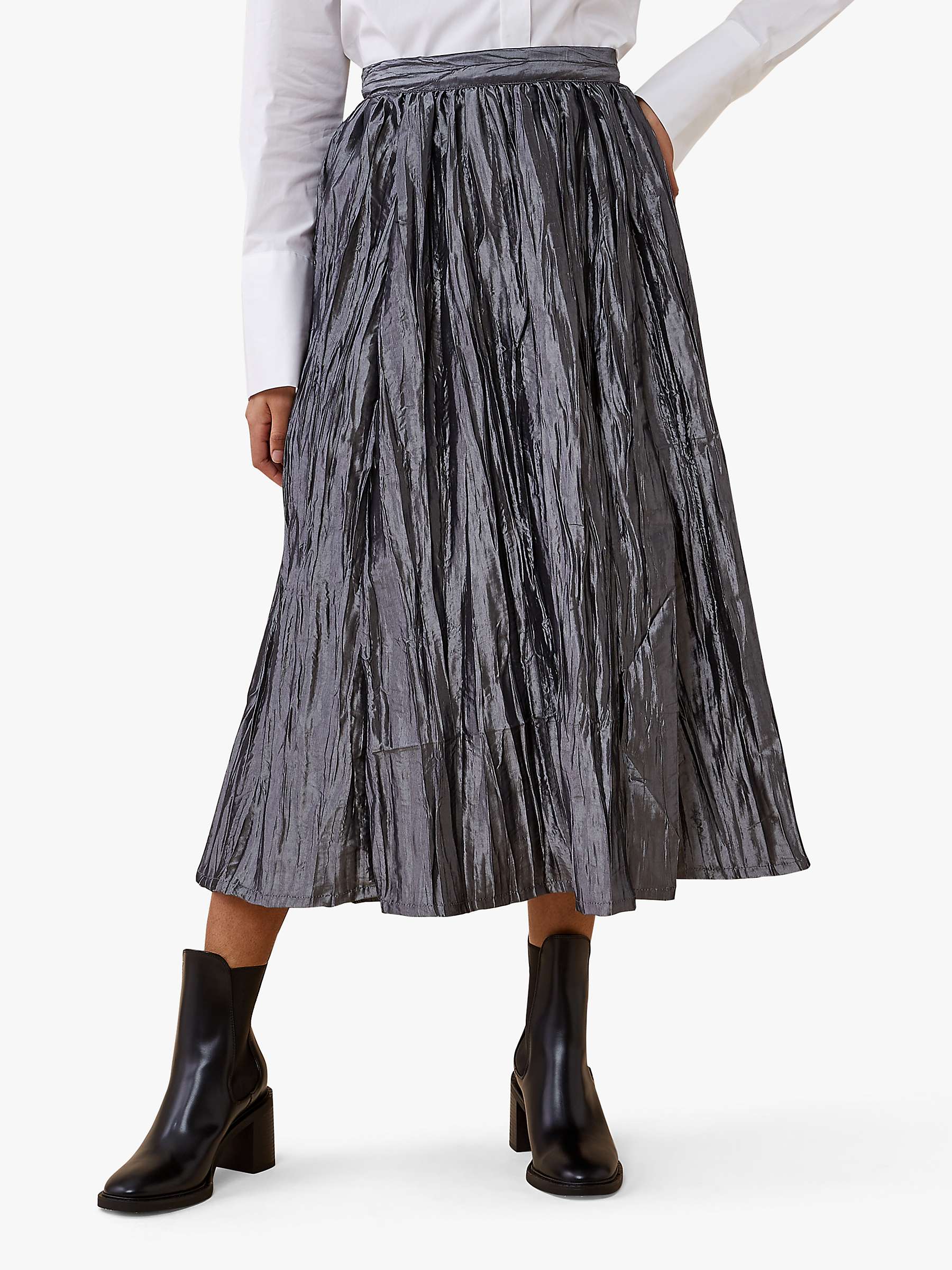 Finery Adena Taffeta Midi Skirt, Silver at John Lewis & Partners