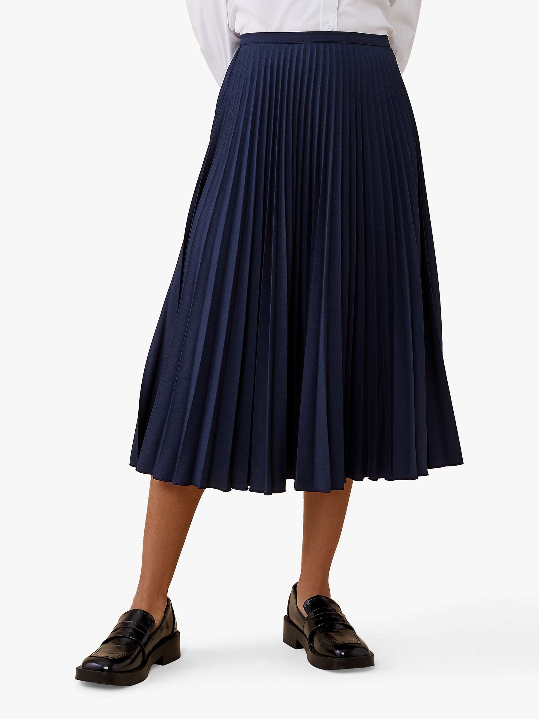 Finery Lottie Pleated Midi Skirt, Navy at John Lewis & Partners