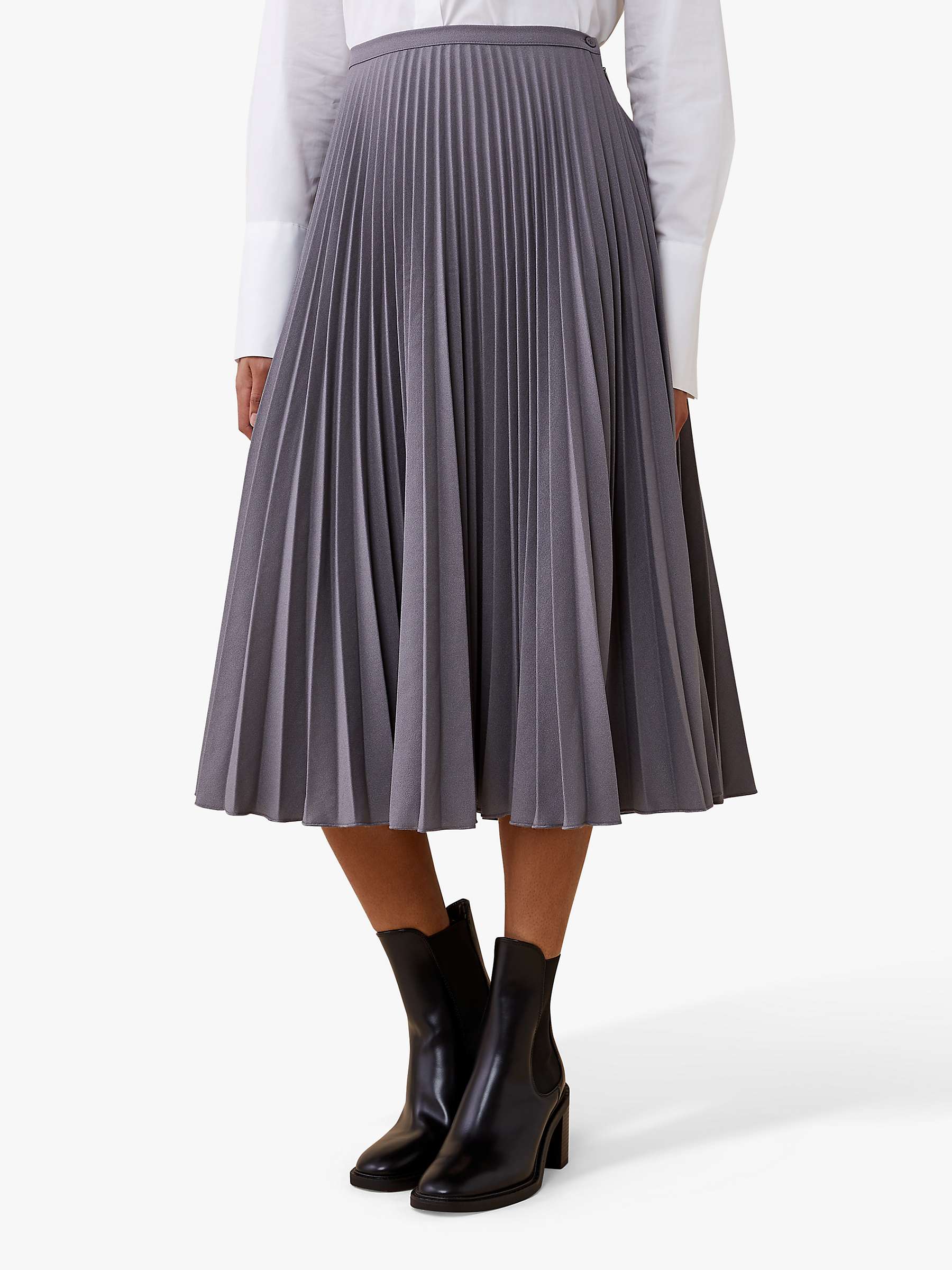 Finery Lottie Pleated Midi Skirt, Grey at John Lewis & Partners