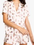 Chelsea Peers Pineapple Print Shorts Pyjama Set, Cream/Rose Gold