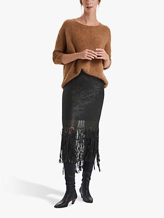 Soaked In Luxury Sequin Fringe Midi Pencil Skirt, Black