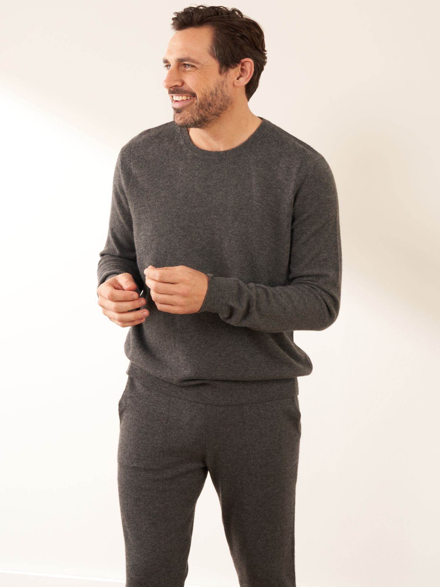 Truly Cashmere Crew Neck Jumper, Charcoal Marl, S