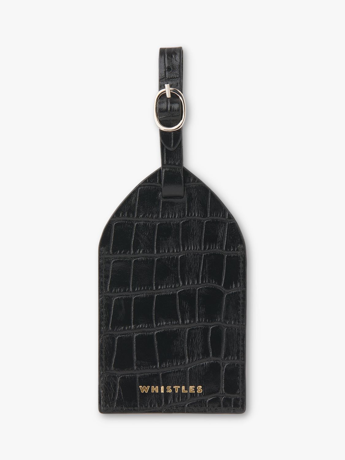 Whistles Croc Embossed Leather Luggage Tag, Black
