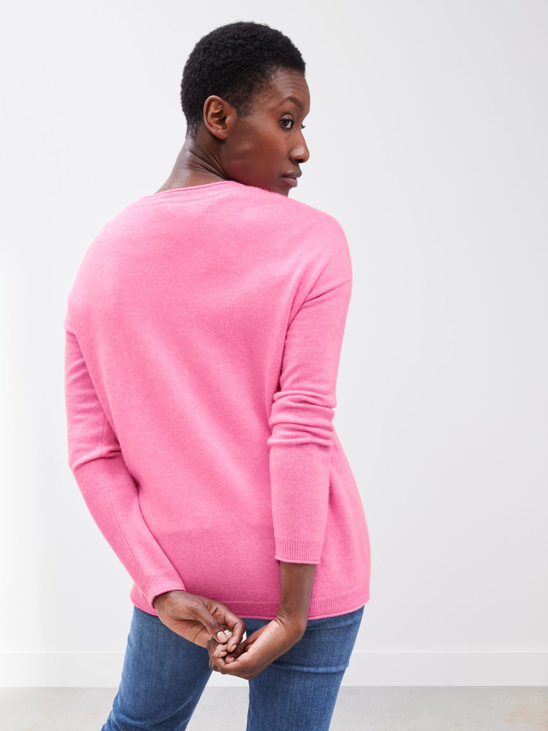 John Lewis Relaxed Cashmere Crew Neck Jumper, Mid Pink 3357 at John ...