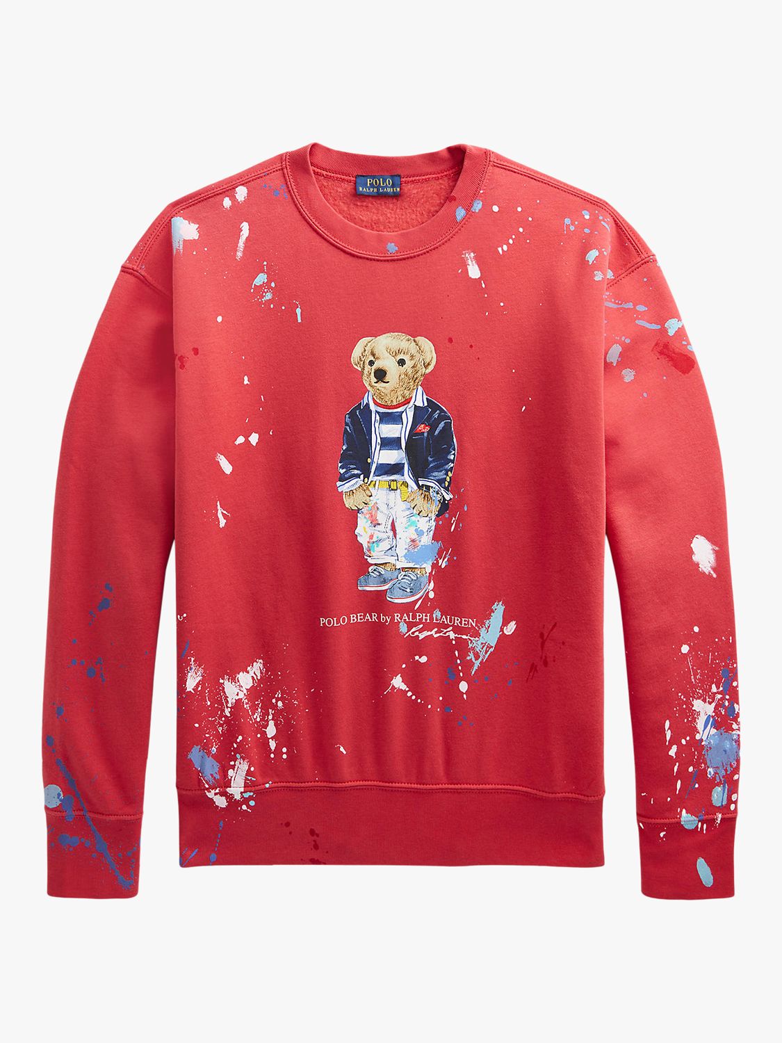 Polo Ralph Lauren Paint Print Polo Bear Long Sleeve Top, Starboard Red