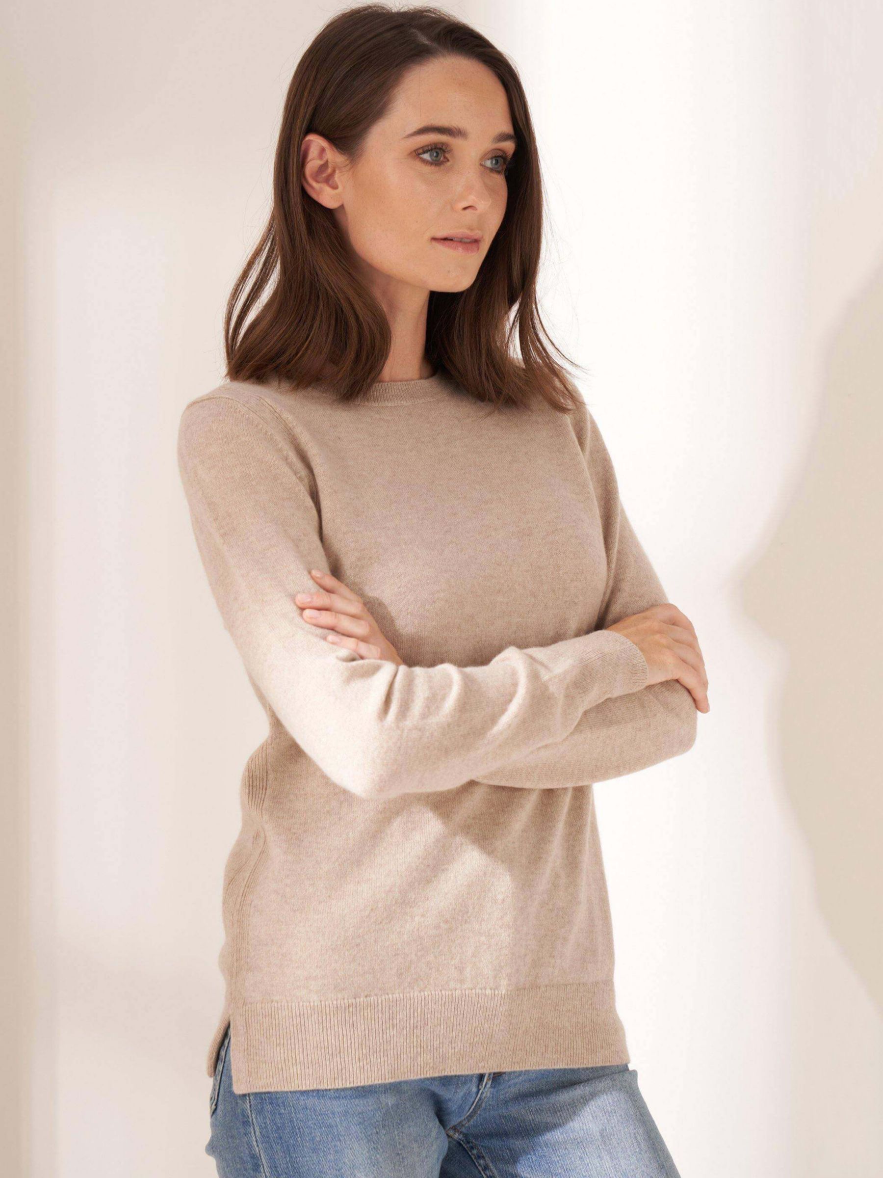 Truly Cashmere Crew Neck Jumper, Oatmeal, S