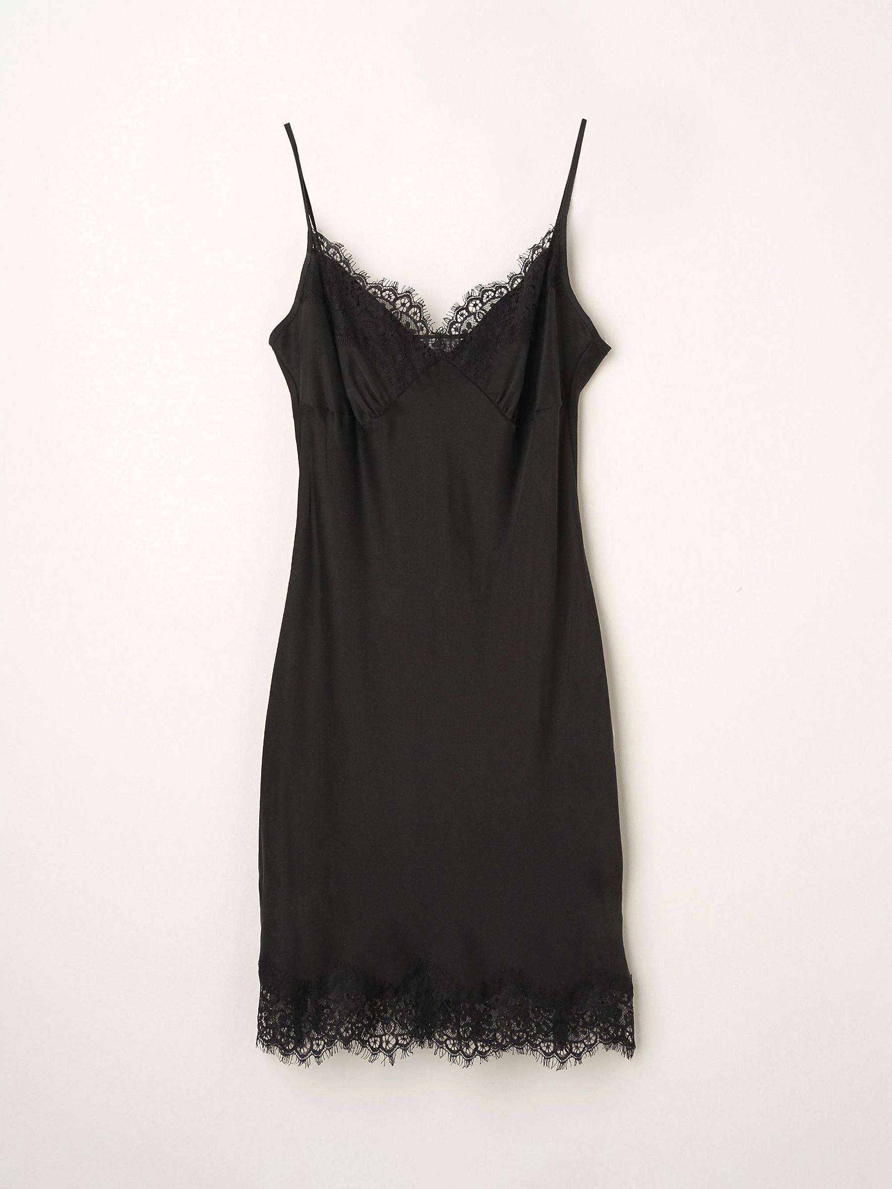 Truly Lace Trim Silk Chemise, Black at John Lewis & Partners