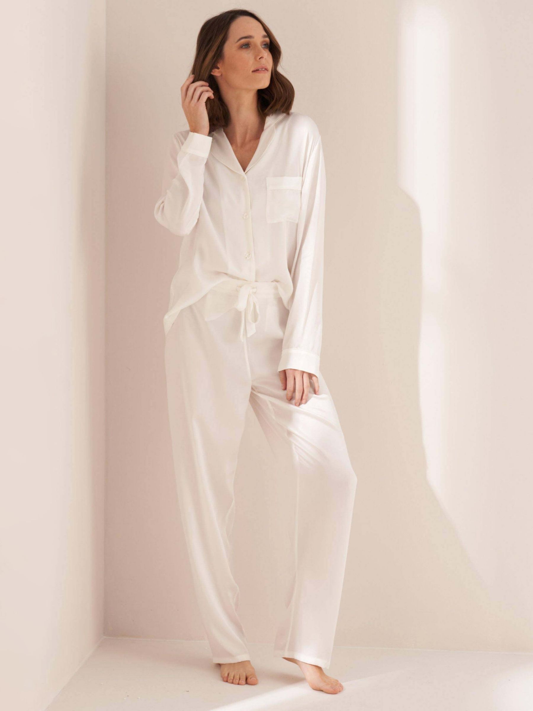 Truly Silk Satin Pyjama Set, Ivory at John Lewis & Partners