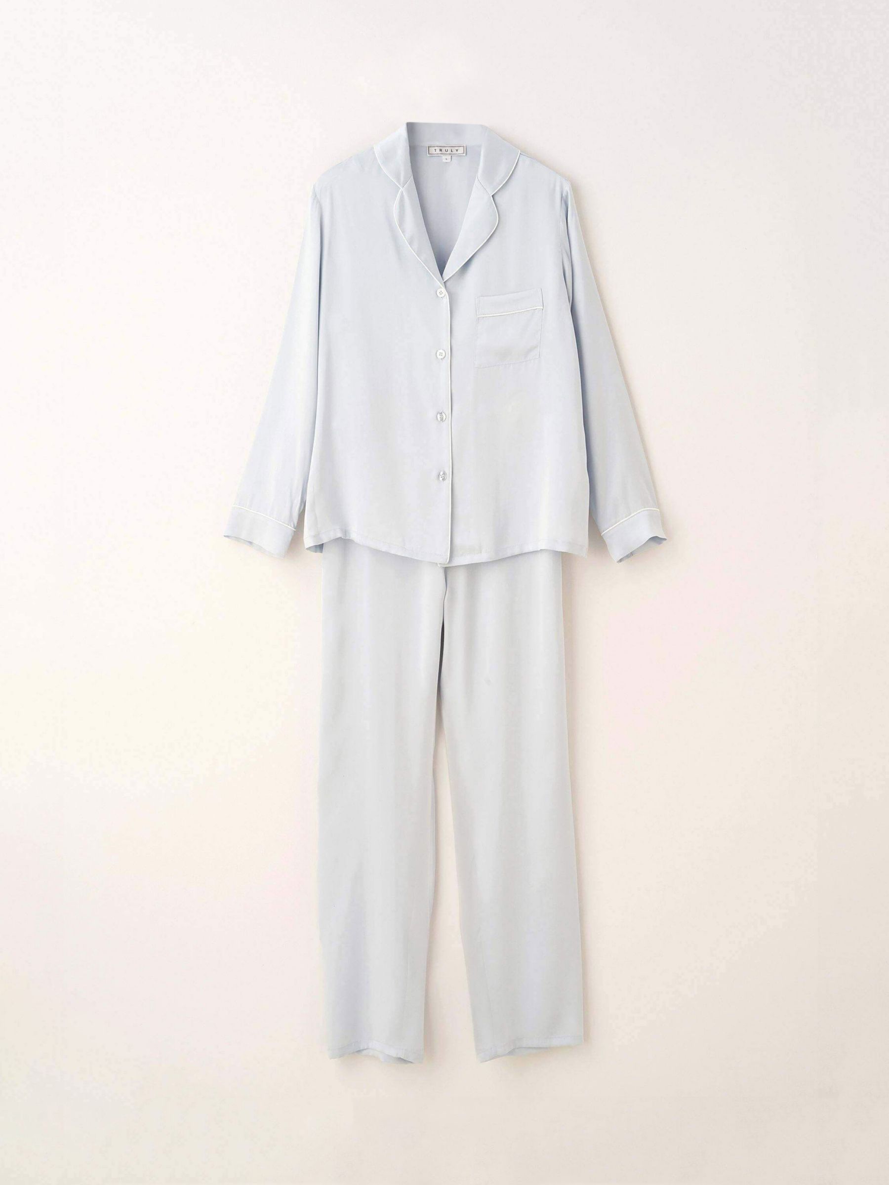 Truly Silk Satin Pyjama Set, Dusty Blue at John Lewis & Partners