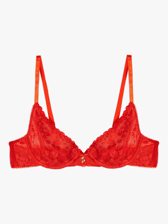 Squish x Playful Promises Leomie Cherry Lace Underwired Plunge Bra, Red ...