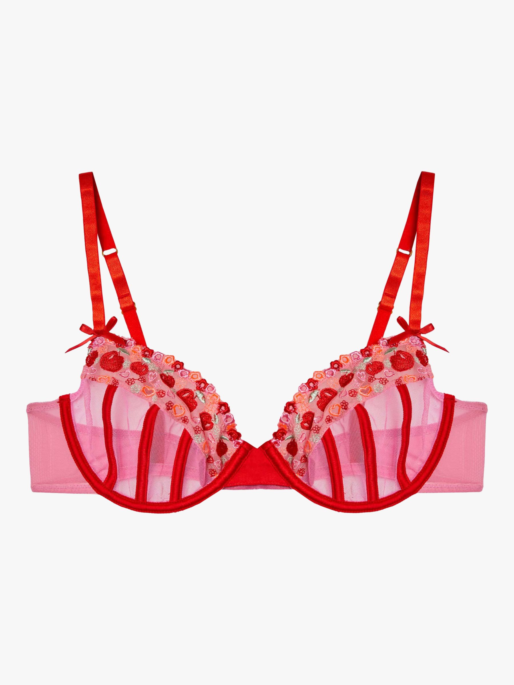 Squish x Playful Promises Charli Embroidery Underwired Balcony Bra, Red ...