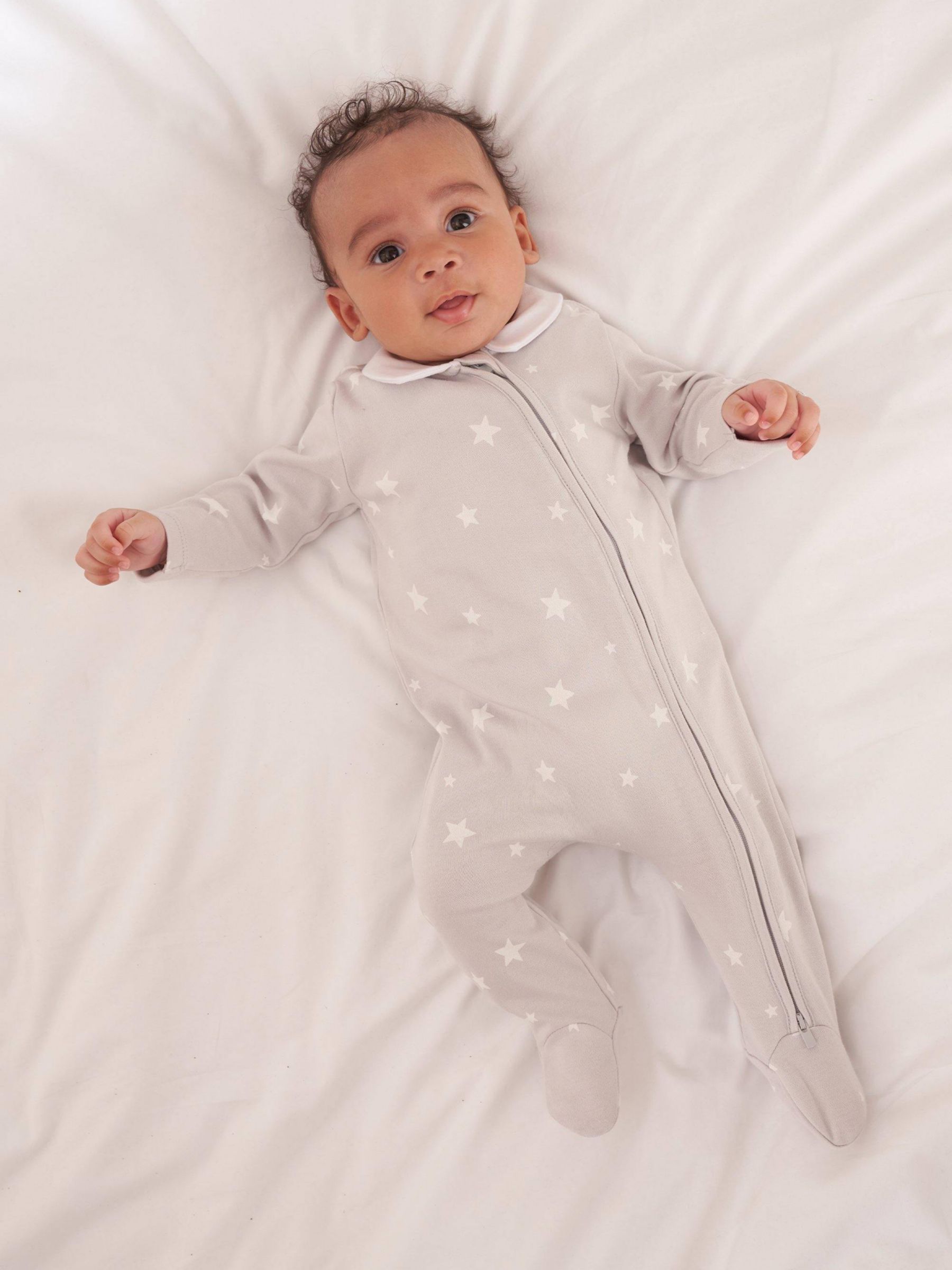 Truly Baby Star Print Babygrow, Grey, 0-3 months