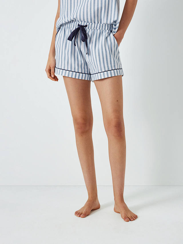 John Lewis Luna Stripe Pyjama Shorts, White/Blue