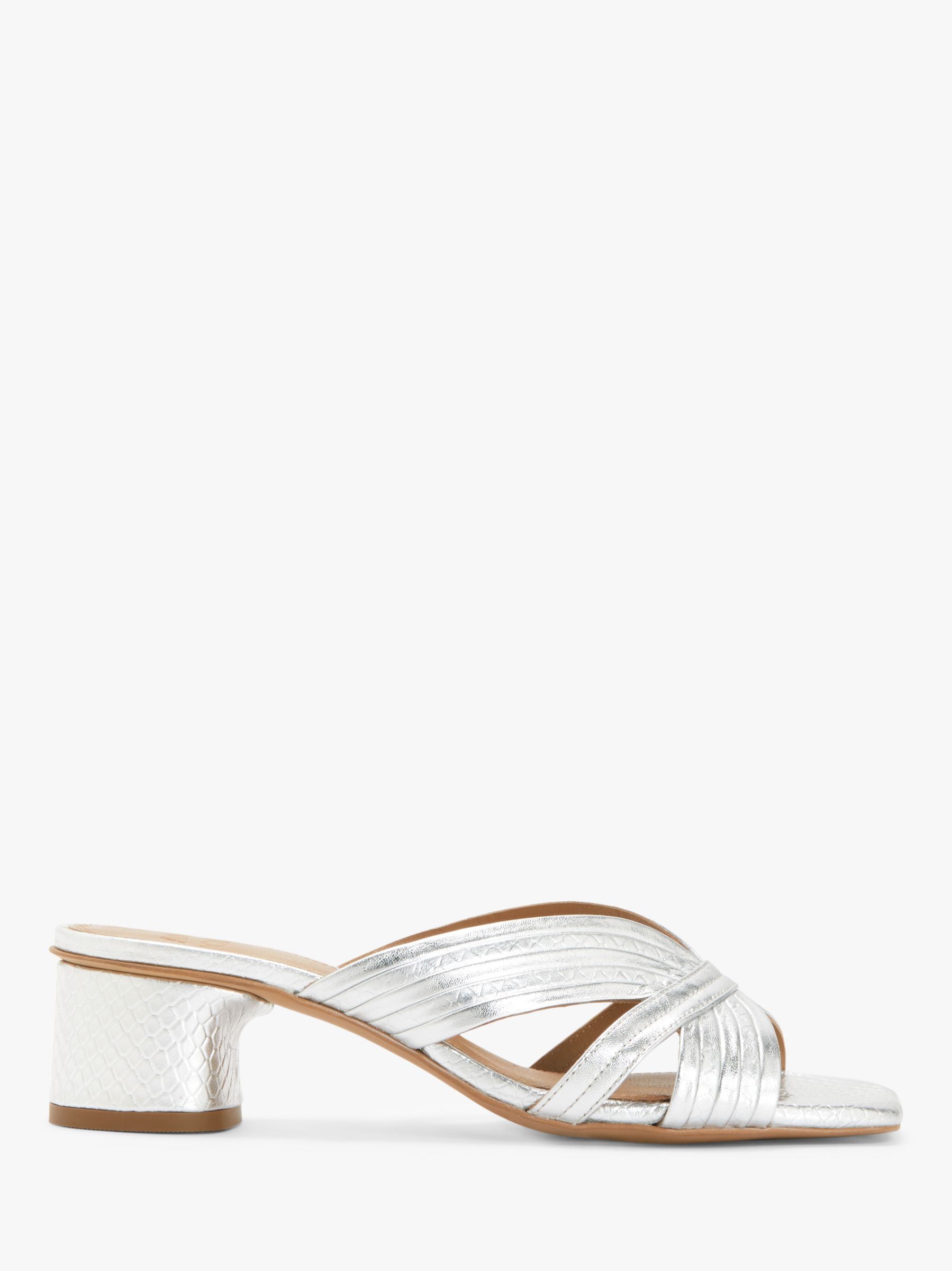 AND/OR Ivorie Leather Multi Strap Block Heel Mule Sandals, Silver at ...