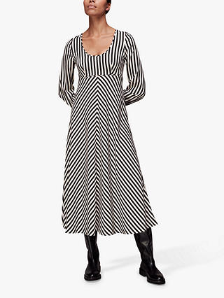 Whistles Misha Diagonal Stripe Print Midi Dress, Black/White