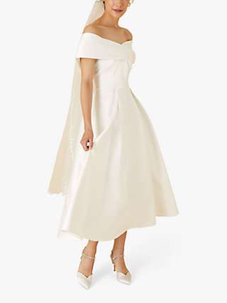 Monsoon Bardot Midi Wedding Dress, Ivory