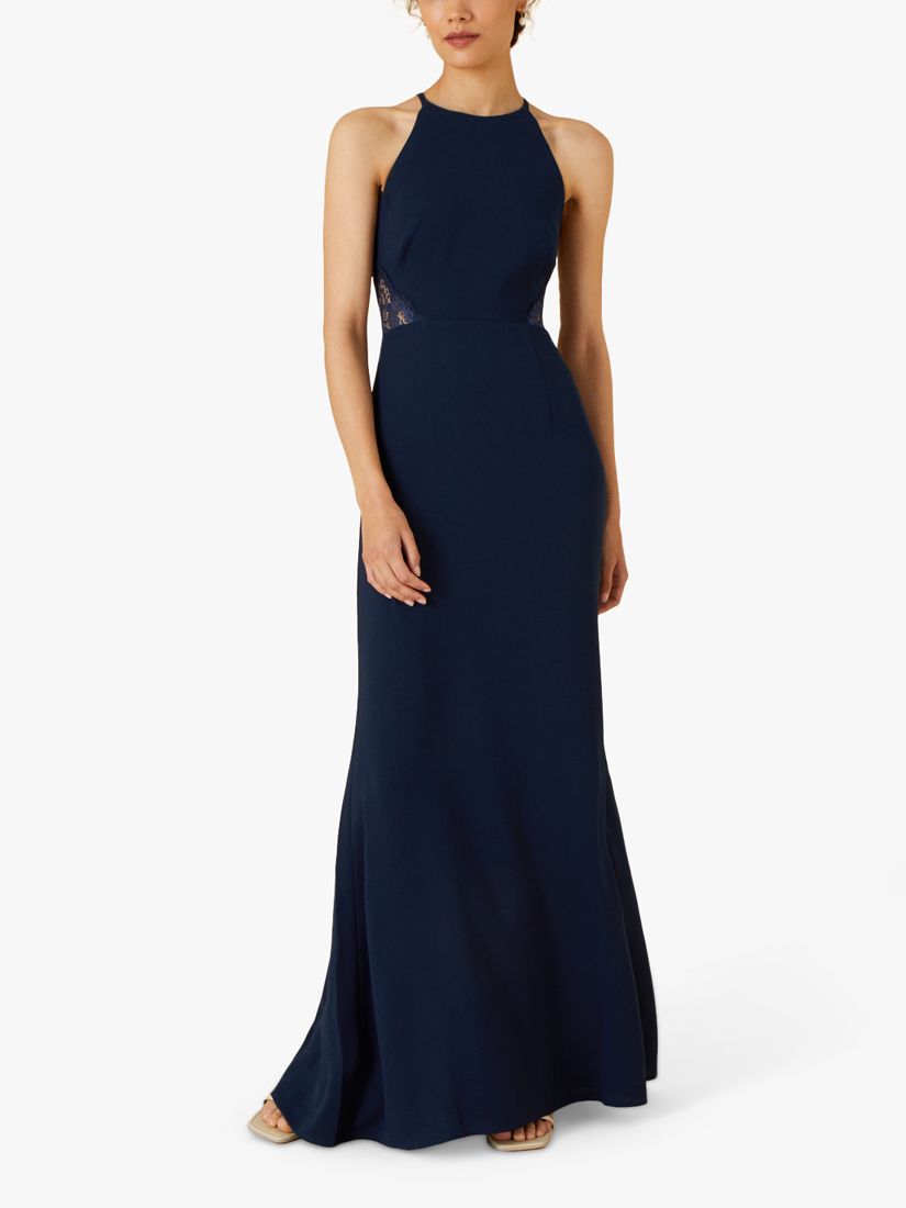 Monsoon Kiki Lace Back Halterneck Maxi Dress, Navy