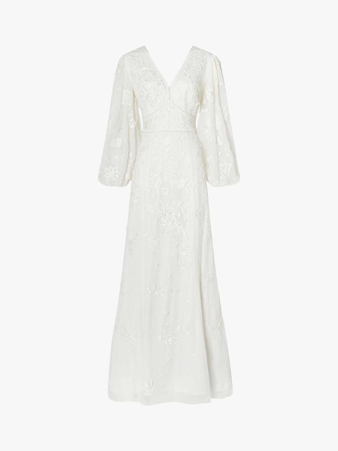 Monsoon Floral Long Sleeve Wedding Dress, Ivory, 6