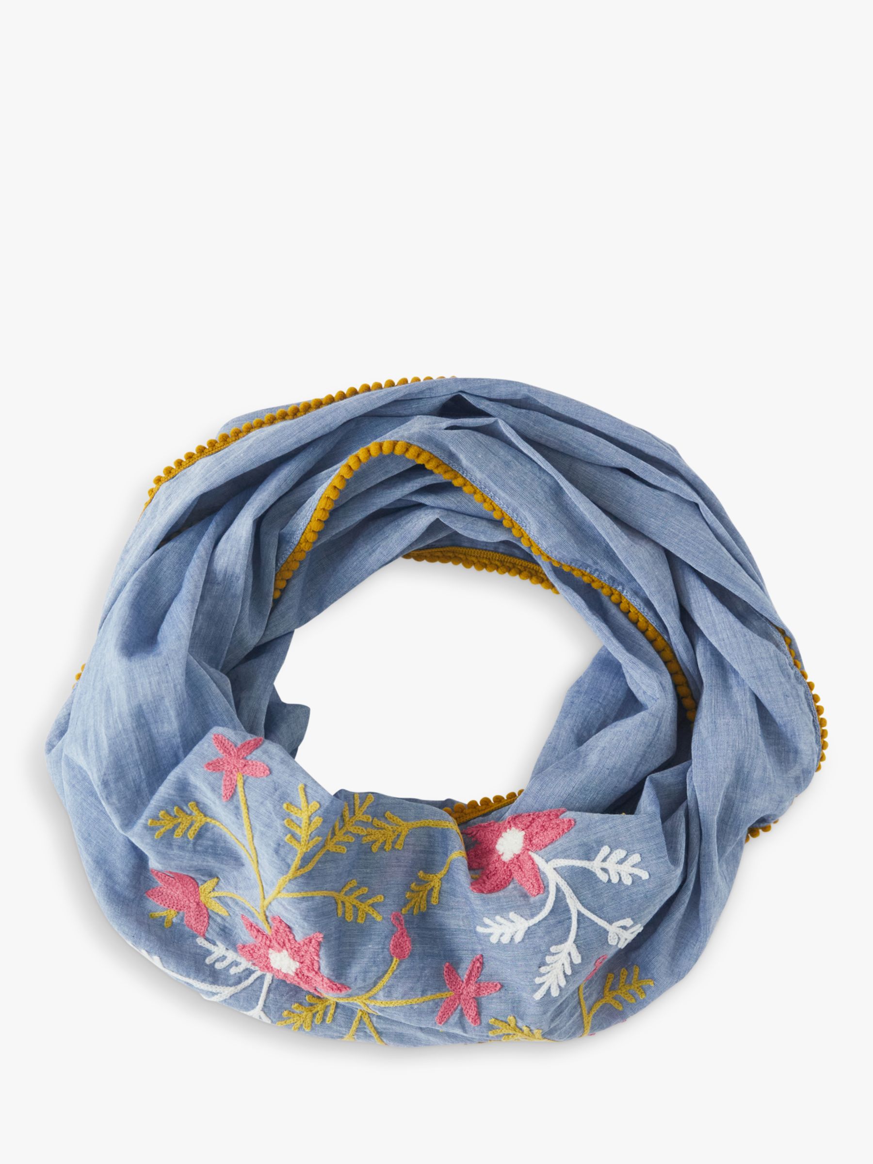 White Stuff Floral Embroidered Snood, Chambray Blue