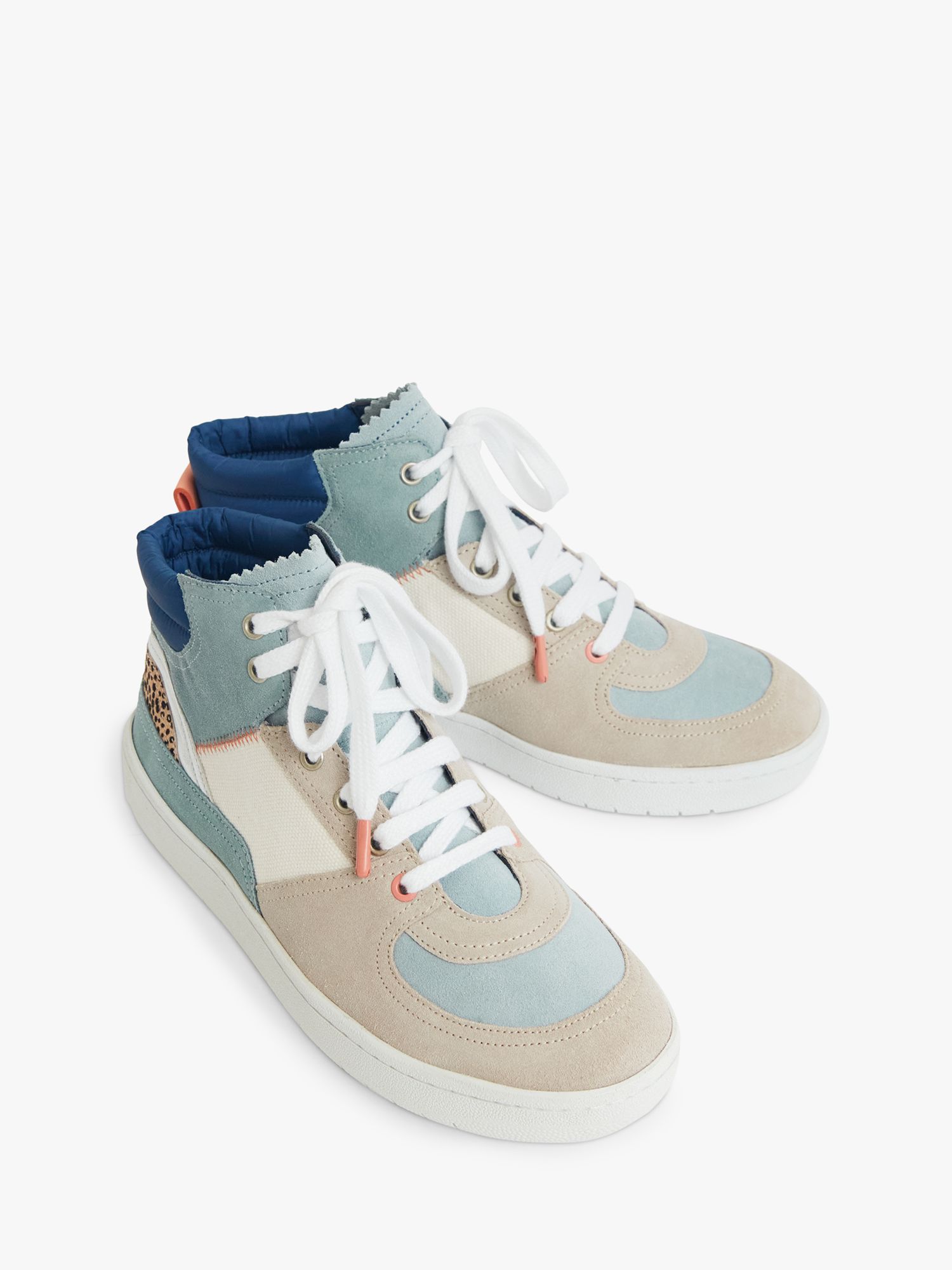 White Stuff Holly Suede Hi-Top Trainers, White/Multi