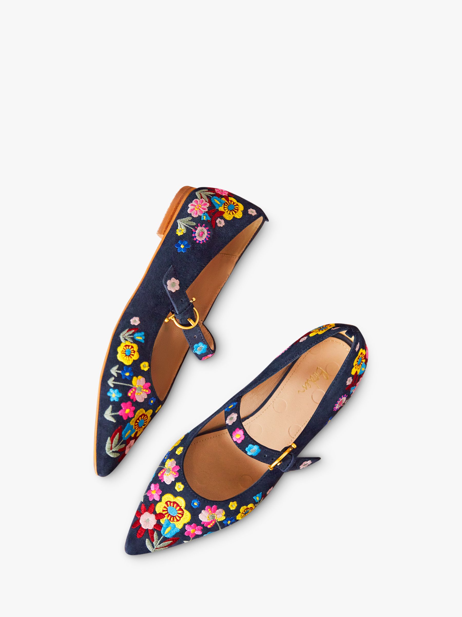 Boden Floral Embroidered Mary Jane Shoes, Navy/Multi