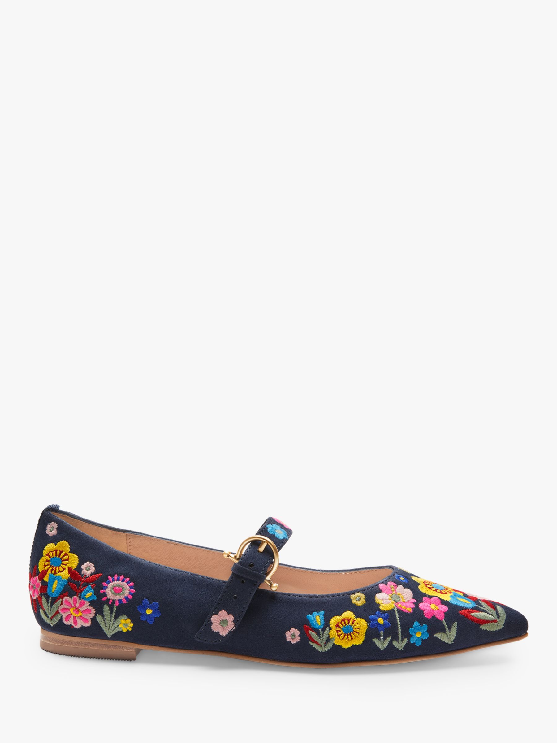 Boden Floral Embroidered Mary Jane Shoes, Navy/Multi