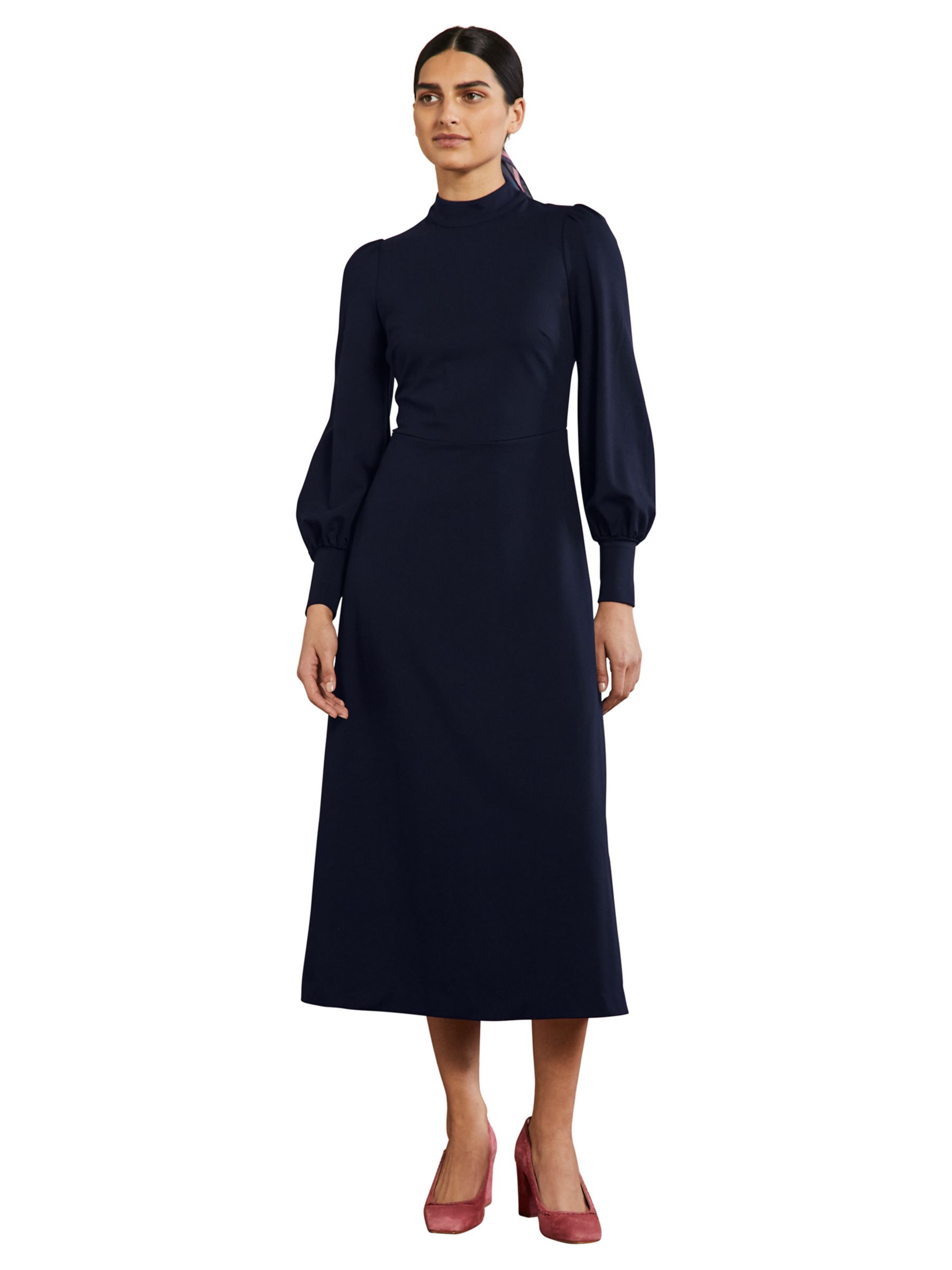 Boden Cuffed Ponte Midi Dress, Navy