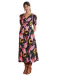 Boden Floral Print Puff Sleeve Ponte Midi Dress, French Navy/Bloom