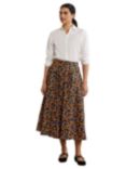 Boden Floral Cotton Midi Skirt, Black/Multi