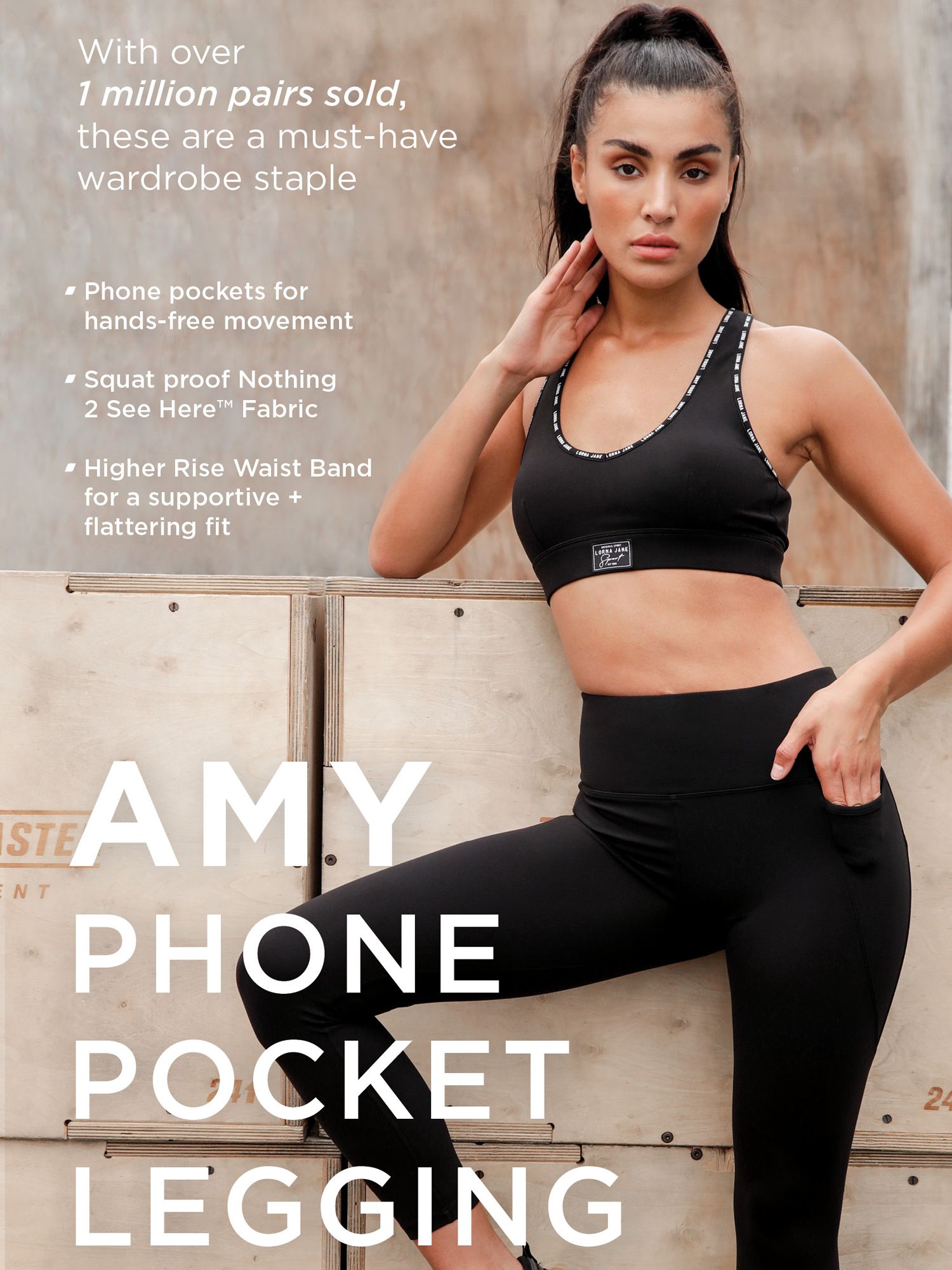 Lorna Jane Amy Phone Pocket Ankle Biter Gym Leggings, Black, XS