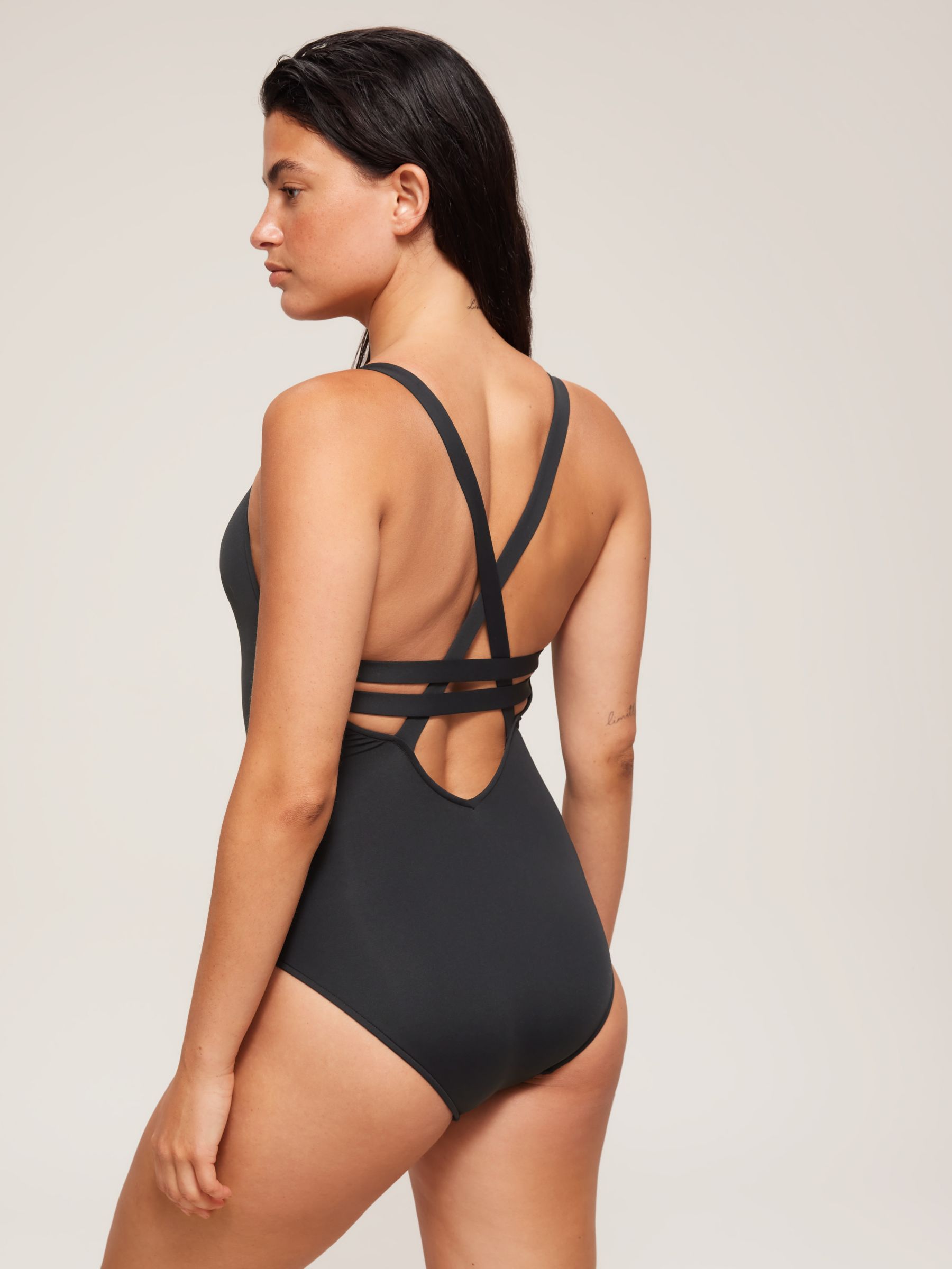 Seafolly Deep V-Neck Plain Swimsuit, Black, 8