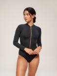 Seafolly Plain Zip Front Surf Swimsuit, Black