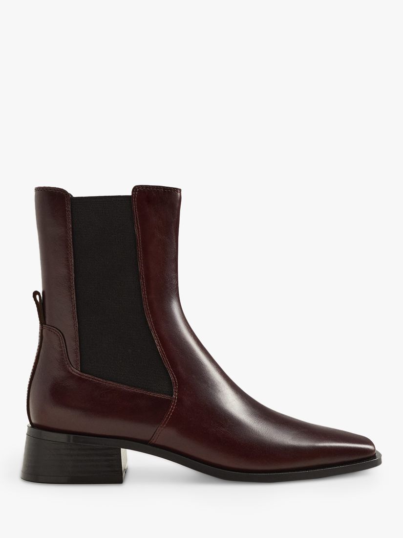 Mango Leather Chelsea Boots, Dark Red, 2