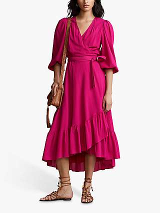 Polo Ralph Lauren Wrap Over Midi Dress, Accent Pink