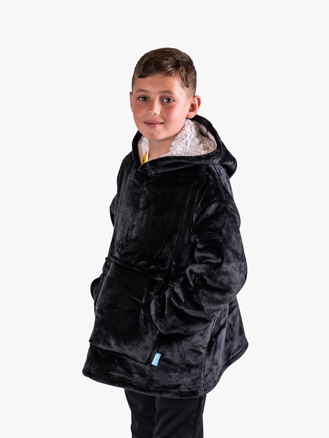 Ony Kids' Sherpa Fleece Large Hoodie Blanket, Black/White, 7-12 years
