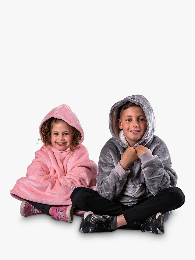 Ony Kids' Sherpa Fleece Large Hooded Blanket, Grey/White