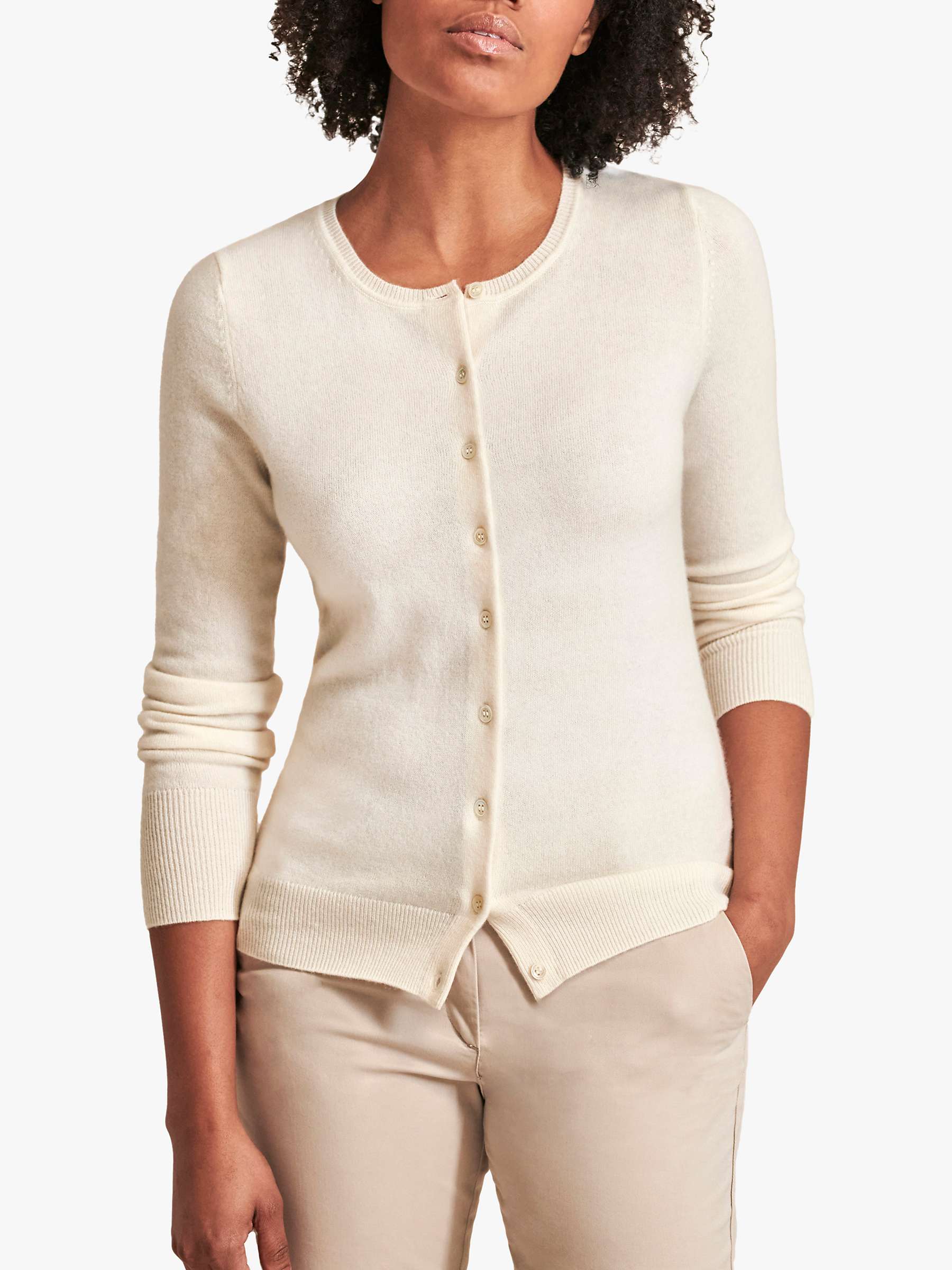 Buy Pure Collection Cashmere Crew Neck Cardigan, Soft White Online at johnlewis.com
