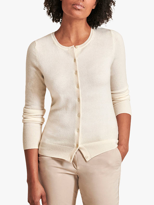 Pure Collection Cashmere Crew Neck Cardigan, Soft White