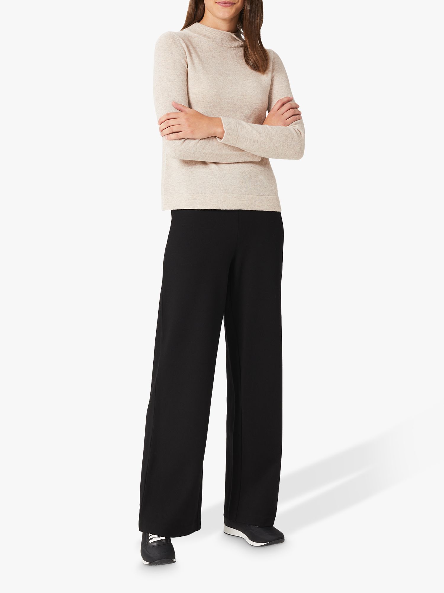 Hobbs Petite Pippa Wide Leg Trousers, Black at John Lewis & Partners