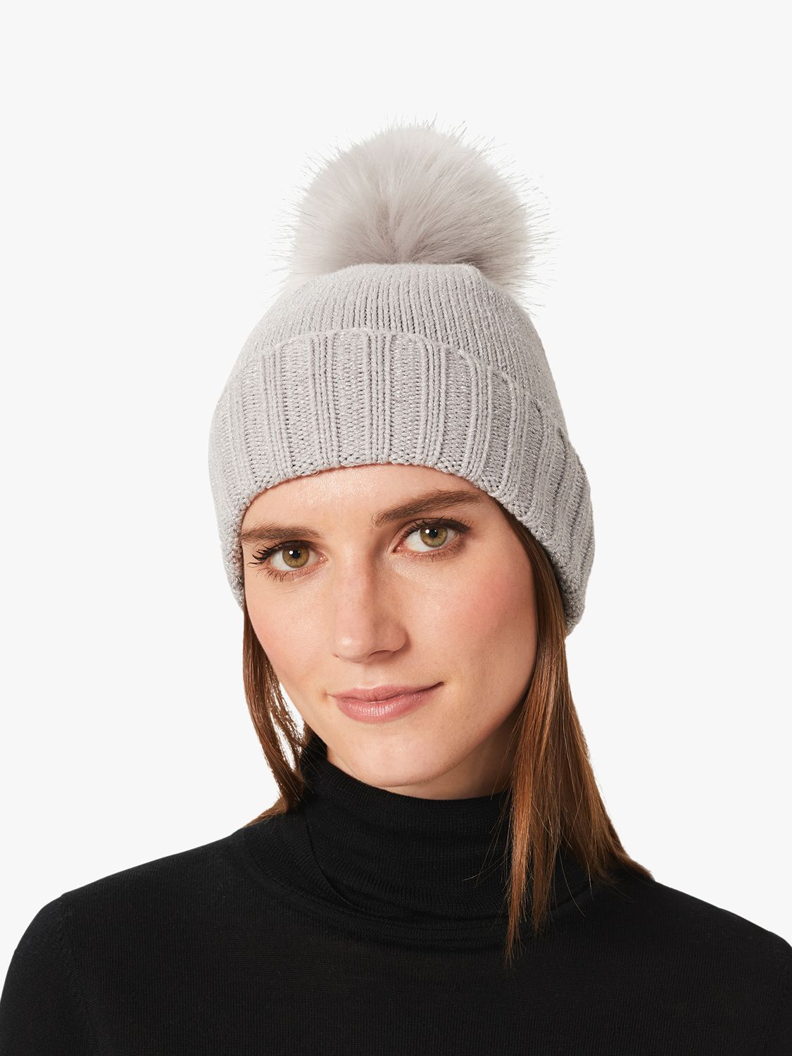 Hobbs Briella Wool Pom Pom Beanie Hat, Grey