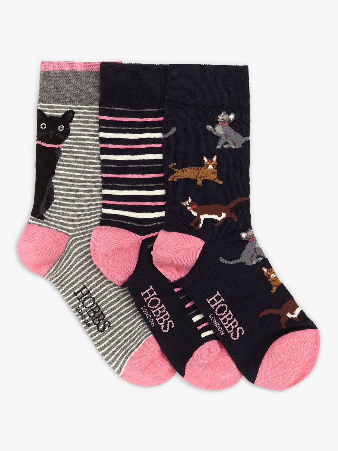 Hobbs Cat Sock Set, Pink/Multi