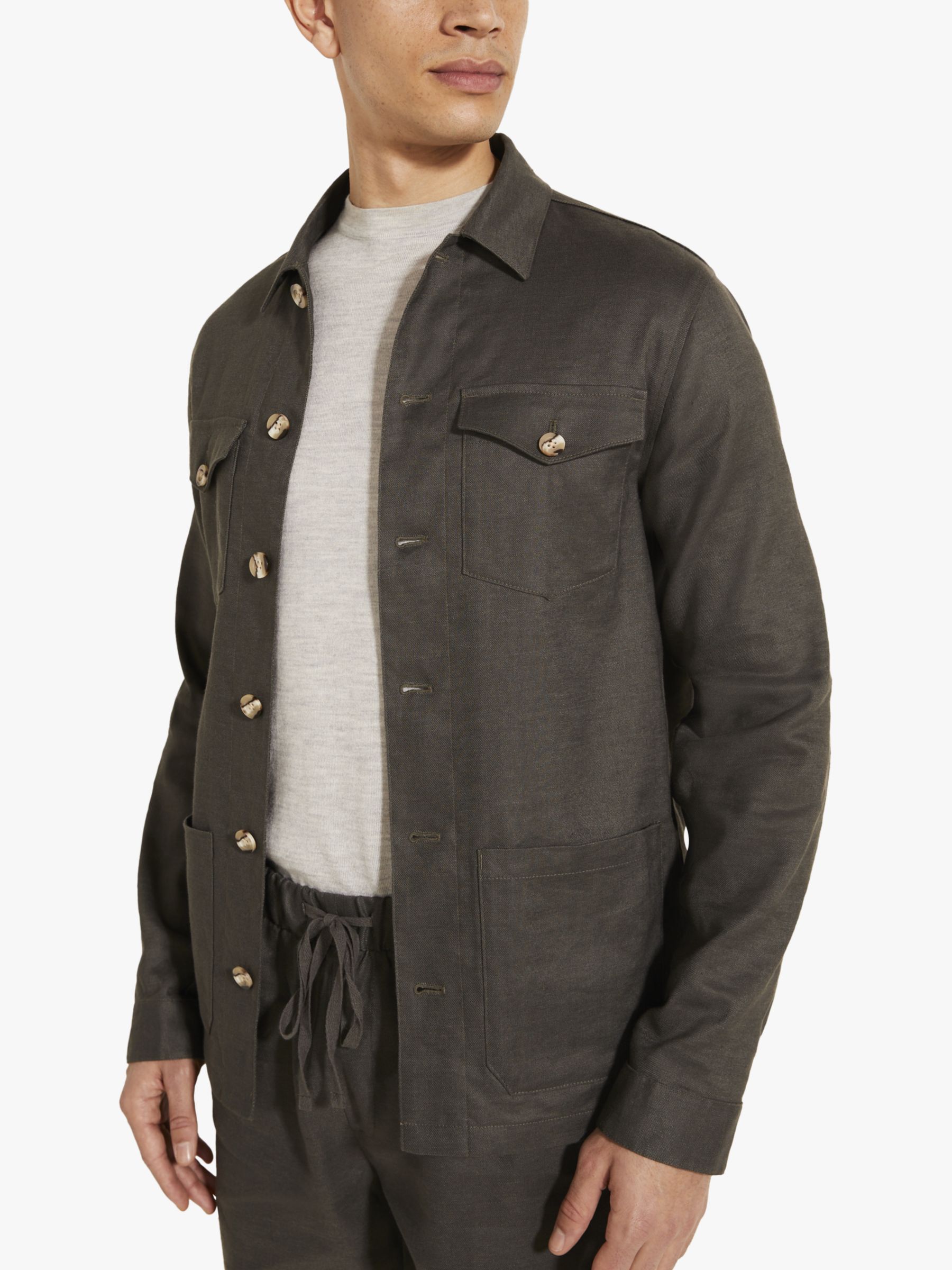 Moss Linen Twill Safari Jacket, Khaki at John Lewis & Partners