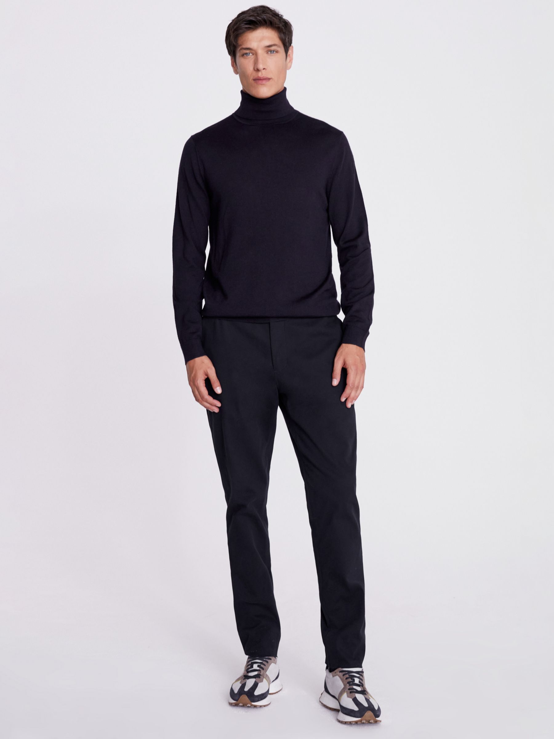 Moss Merino Wool Blend Roll Neck Jumper, Navy