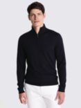 Moss Merino Wool Blend Zip Neck Jumper, Navy